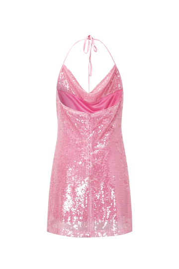 Achterkant roze pailetten jurk