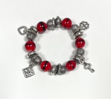 Armband   zilverkleurig rood