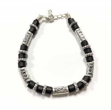 Armband zwart zilverkleurig