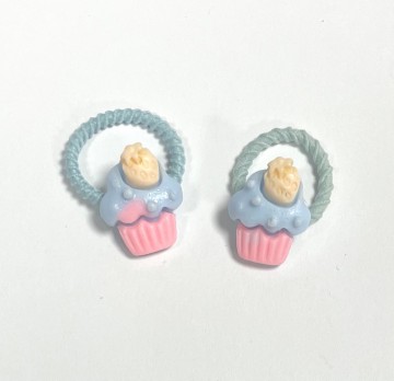 Cupcake haarelastiekjes   blauw roze geel