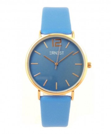 Ernest horloge   azuurblauw rosekleurig