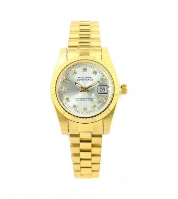 Ernest horloge   mini serrated goudkleurig   stones silver