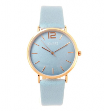Ernest horloge   rosegoudkleurig   jeansblauw