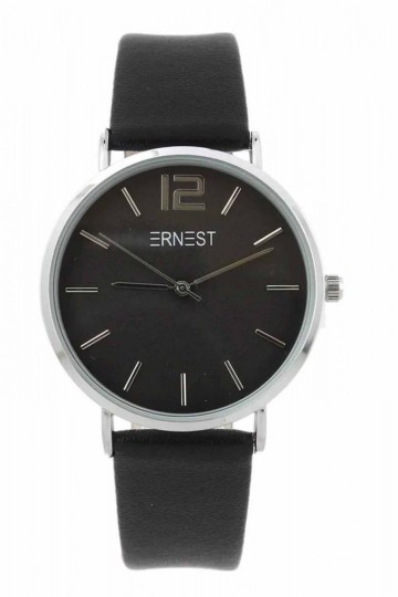 Ernest horloge   zilvekleurig zwart
