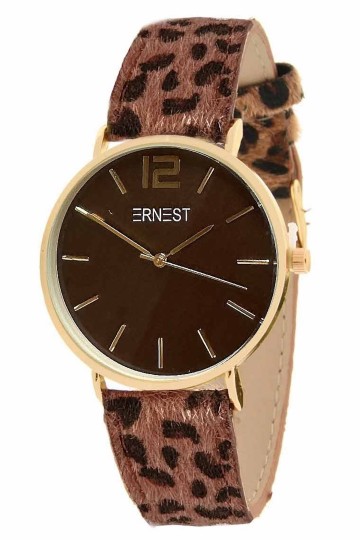 Ernest horloge met luipaard print donkerbruin