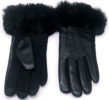 Handschoenen pu leder   fluffy   zwart