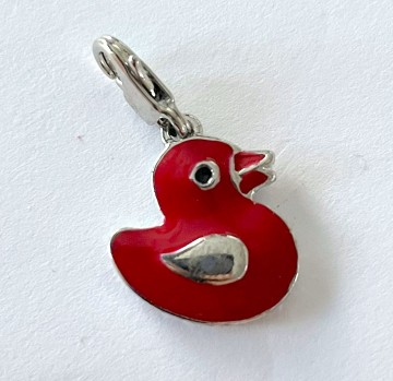 Hangertje eend   rood zilverkleurig