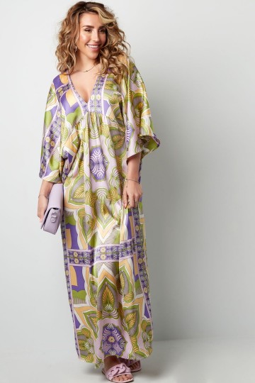 Jurk paars groen met tasje