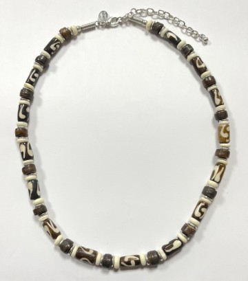 Ketting bruin wit zilverkleurig