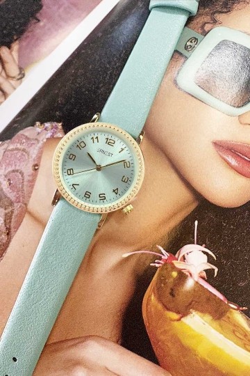 Mintkleurig horloge goudkleurig