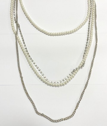 Multi layer ketting met imitatieparels en zirkonia steentjes