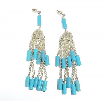 Oorbellen   blauwe hangertjes   10  centimeter