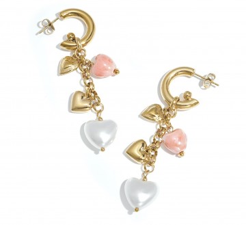 Oorbellen stud met hartjes   roze wit goudkleurig
