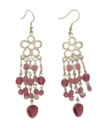 Oorhangers   zilverkleurig roze