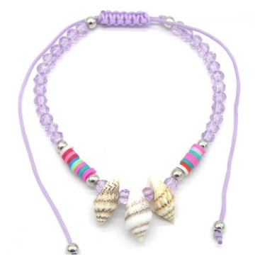 Paars enkelbandje met schelpjes
