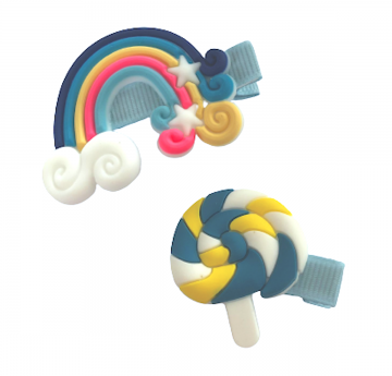 Regenboog haarclipjes blauw