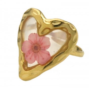 Ring stainless steel met roze bloem