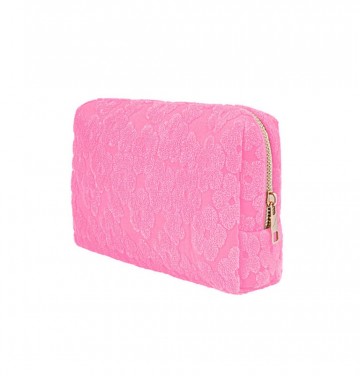Roze make up tasje met bloemenprint
