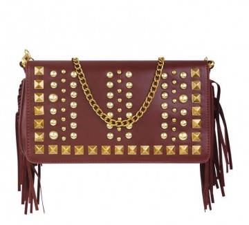 Wijnrode schoudertas   goudkleurige details