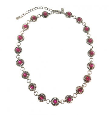 Zilverkleurige ketting met roze steentjes